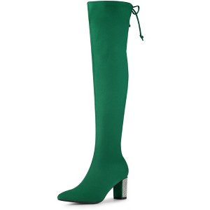 Allegra K Women's Chunky Heels Rhinestone Over the Knee High Boots - 1 of 4
