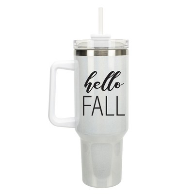 Elanze Designs Hello Fall Autumn Harvest Season 40 oz. Stainless Steel, Large Water Bottle Coffee Mug, Spill & Leak Resistant, Thermal Travel Tumbler