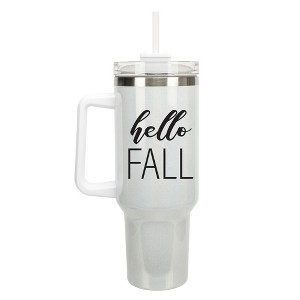 Elanze Designs Hello Fall Autumn Harvest Season 40 oz. Stainless Steel, Large Water Bottle Coffee Mug, Spill & Leak Resistant, Thermal Travel Tumbler - 1 of 1