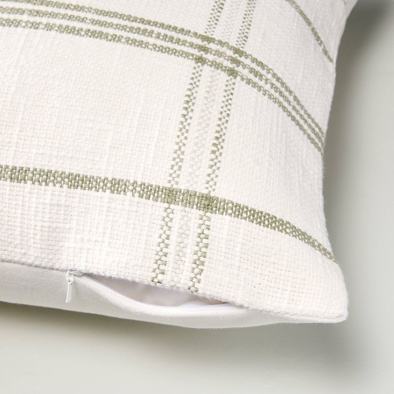 18&#34;x18&#34; Tri-Stripe Plaid Decorative Pillow Cover Light Green/Cream - Hearth &#38; Hand&#8482; with Magnolia, 4 of 6