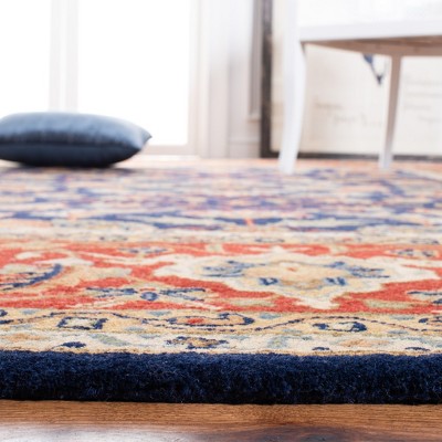 Handmade Navy and Rust Wool Tufted Square Area Rug