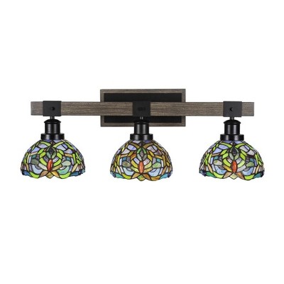 Toltec Lighting Tacoma 3 - Light Vanity in  Black/Painted Wood with 7'' Kaleidoscope Art Glass Shade