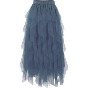 Women's A-Line Tulle Skirt - Tiered Midi Length with High Elastic Waist - 1 of 4