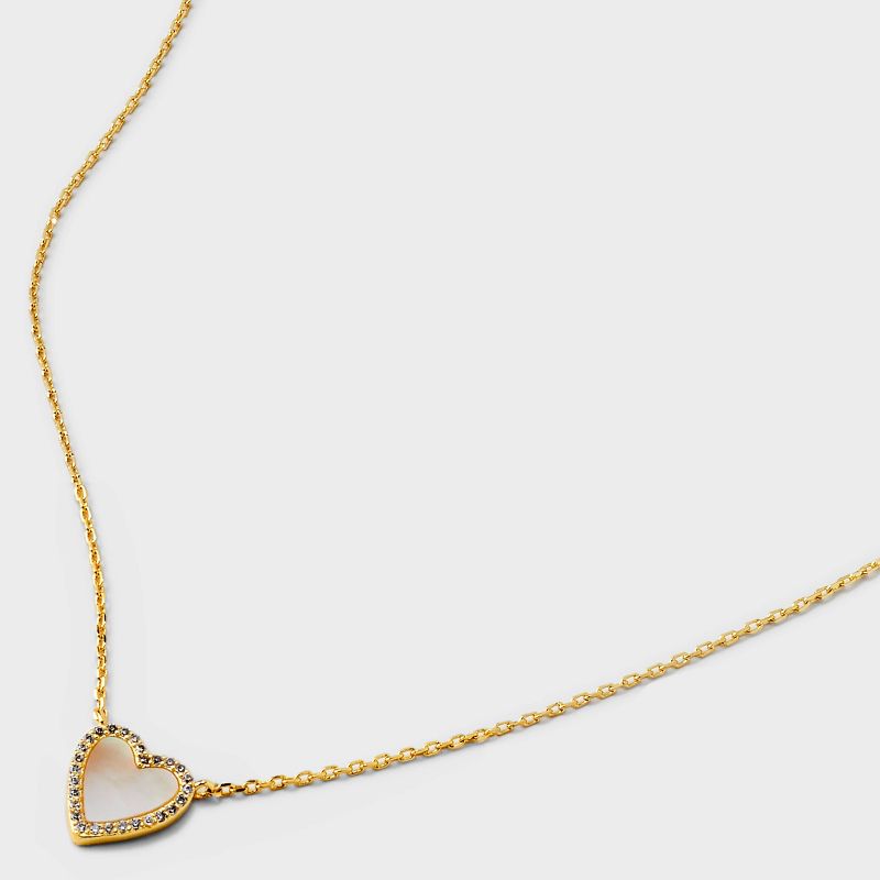 14K Gold Dipped Mother of Pearl Cubic Zirconia Heart Pendant Necklace - A New Day&#8482; Ivory, 5 of 6