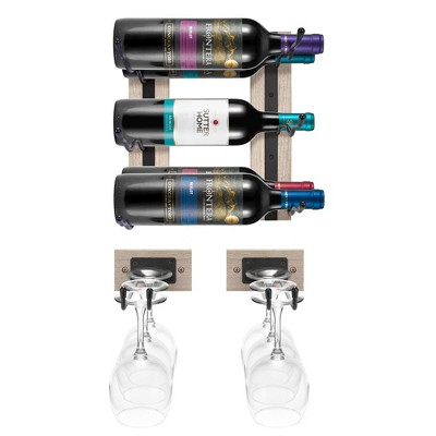 Sorbus Wire & Wood Wine Rack and Glass Holder Wall Mounted for Bottles, Wine Glasses, for Home Bar