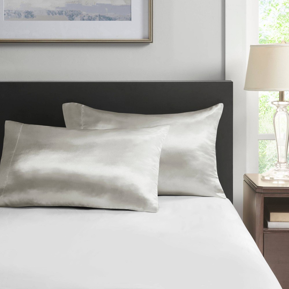 Photos - Pillowcase King Satin Luxury 2pc  Set Light Gray