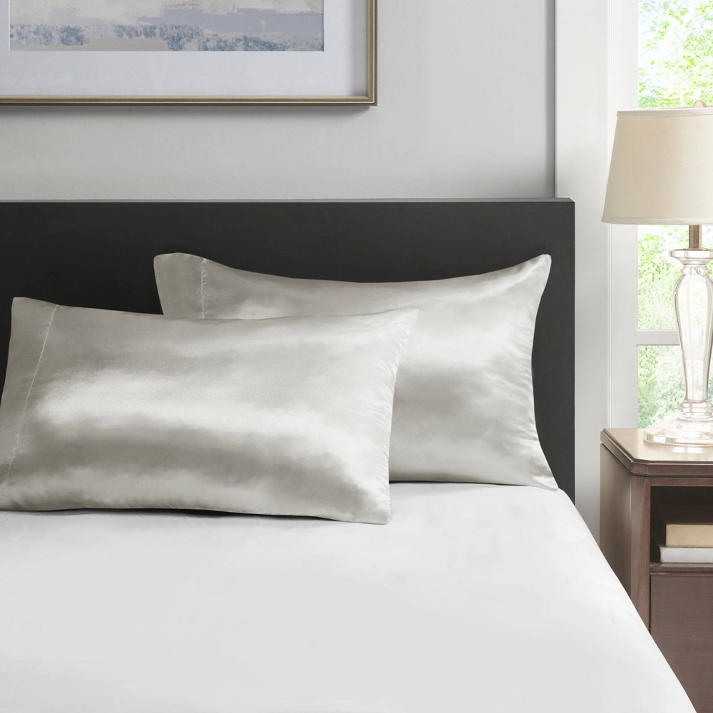 King Satin Luxury 2pc Pillowcase Set Light Gray