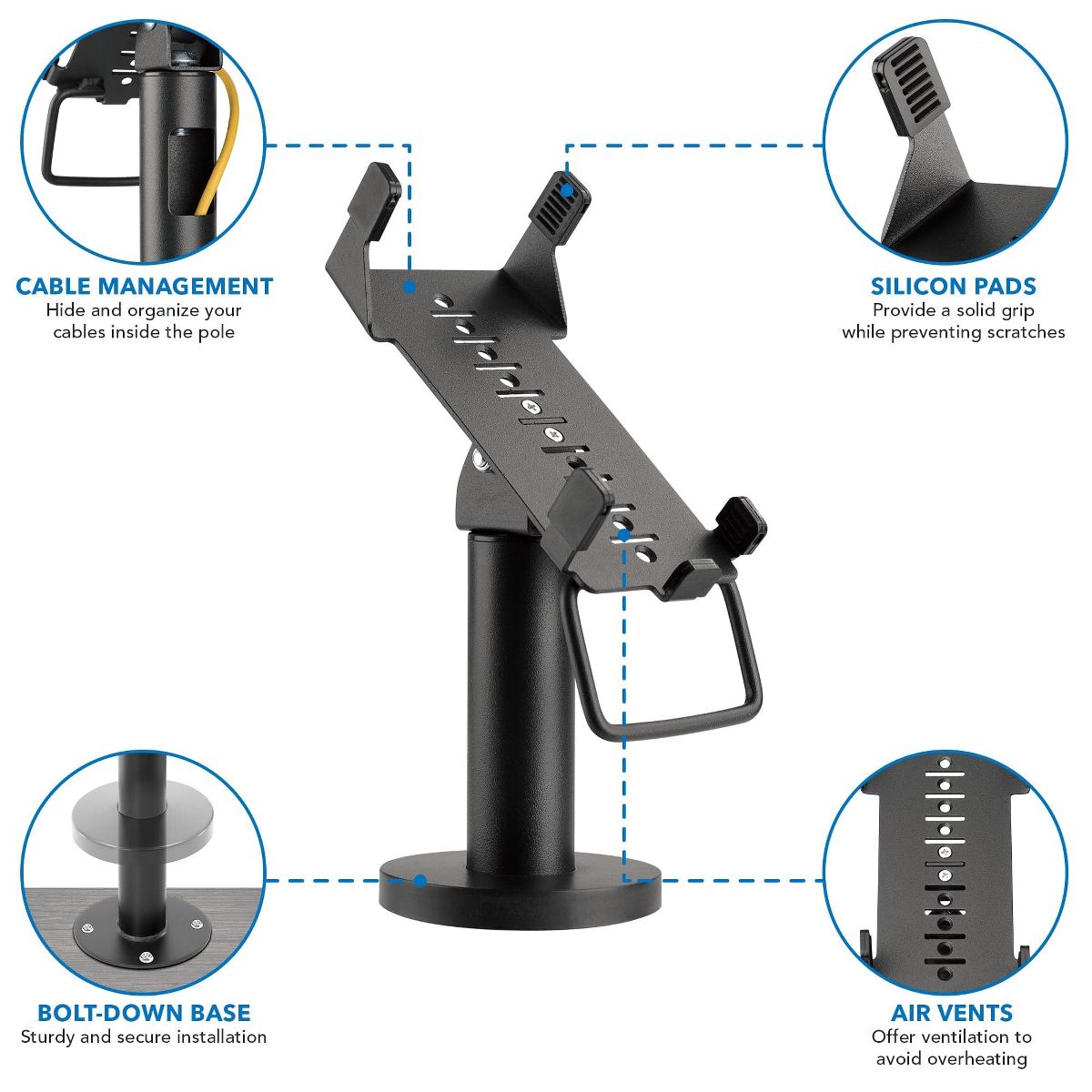 Mount-It! 7" Pole Credit Card POS Terminal Stand to Mount The VeriFone VX520, Anti-Theft Locking, Tilt, Swivel | Black - thumbnail 4