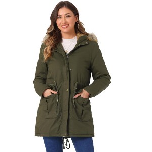 INSPIRE CHIC Women's Winter Coats Windproof Flap Pockets Long Puffer Parka Barn Jackets with Faux Fur Hood - 1 of 4