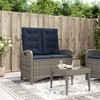 vidaXL Reclining Patio Bench with Cushions - PE Rattan, Gray, Adjustable Backrest, Cushions Included for Outdoor, Garden, Patio - 2 of 4
