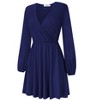 Women's Wrap V Neck Swing Long Sleeve Mini Dress Elastic Waist Fit Flare Dress - 3 of 4