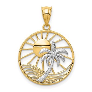 Black Bow Jewelry 14k Two Tone Gold Sun and Palm Tree Pendant - 1 of 4