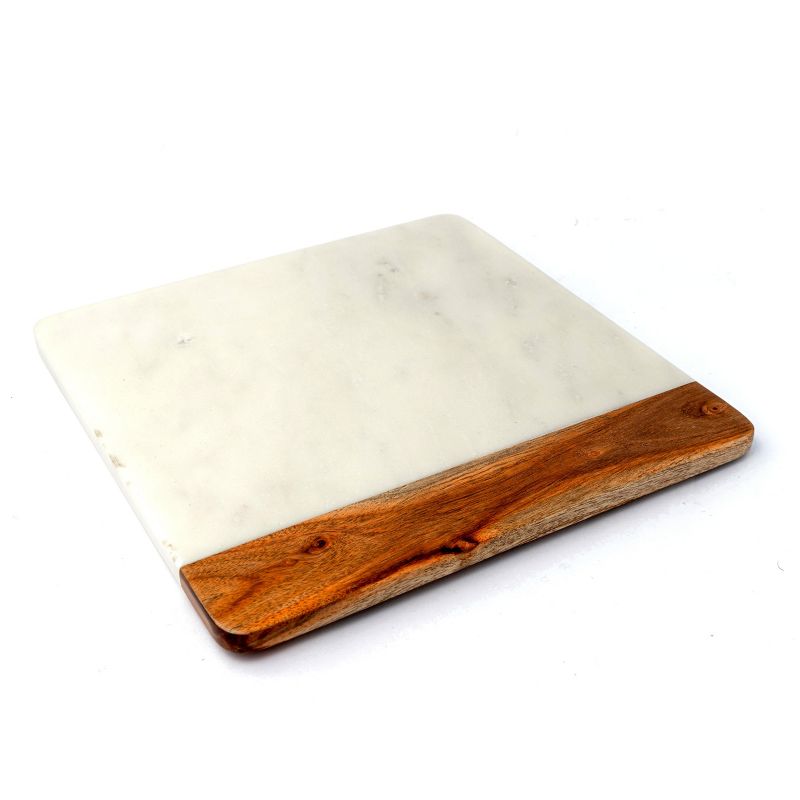 Lexi Home Marble 12 in. Square Cutting Board - White and Wood, 2 of 7