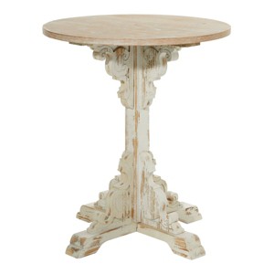 Small Round Antique Wood Accent Table White - Olivia & May: Ornate Farmhouse Style Side Table - 1 of 4