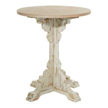 Small Round Antique Wood Accent Table White - Olivia & May