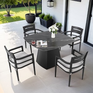 Christopher Knight Home Patio Elsie 5 Piece Aluminum and Sintered Stone Dining Set with Sunbrella Cushions - 1 of 4