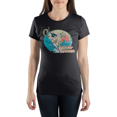 Women's Wonder Woman Comic Book Black Short Sleeve Shirt