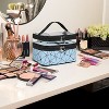 Makeup Bag Cosmetic Bag Travelling Double Layer Make Up Bag Organizer Medium Case for Women Girls Reusable Toiletry Bags(Blue) - 3 of 4