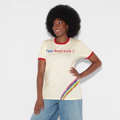 Pride Adult Ringer Short Sleeve 'You Matter' T-Shirt - Ivory
