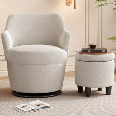 360°Swivel Accent Chair with Ottoman, Lounge Sofa with Nail Trim, Living Room Chairs, Bedroom Chair