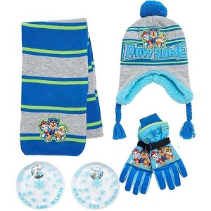 Nickelodeon Paw Patrol Boy's Winter Hat Set -3 Piece Beanie, Gloves  and Scarf , Size Age 4-7, Paw Patrol Hat Gloves Scarf Set with Handwarmers - 1 of 4