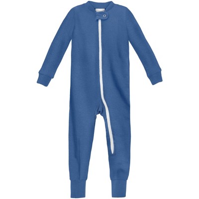 Image of City Threads USA-Made Organic Cotton Super-Soft Footless Zip Footie | Smurf - 0-3M