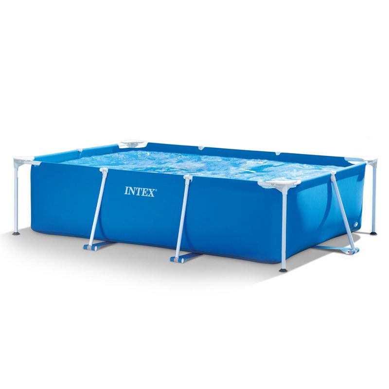 Intex Rectangular Frame Above Ground Outdoor Home Backyard Splash Swimming Pool with Flow Control Valve for Draining, 1 of 7