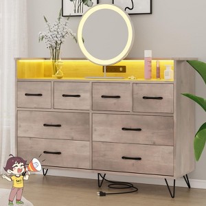 Jojoka 8 Drawer Bedroom Dresser with Built-In Charging Station, RGB Color Changing LED Lights, USB and AC Outlets, Modern Storage Chest - 1 of 4