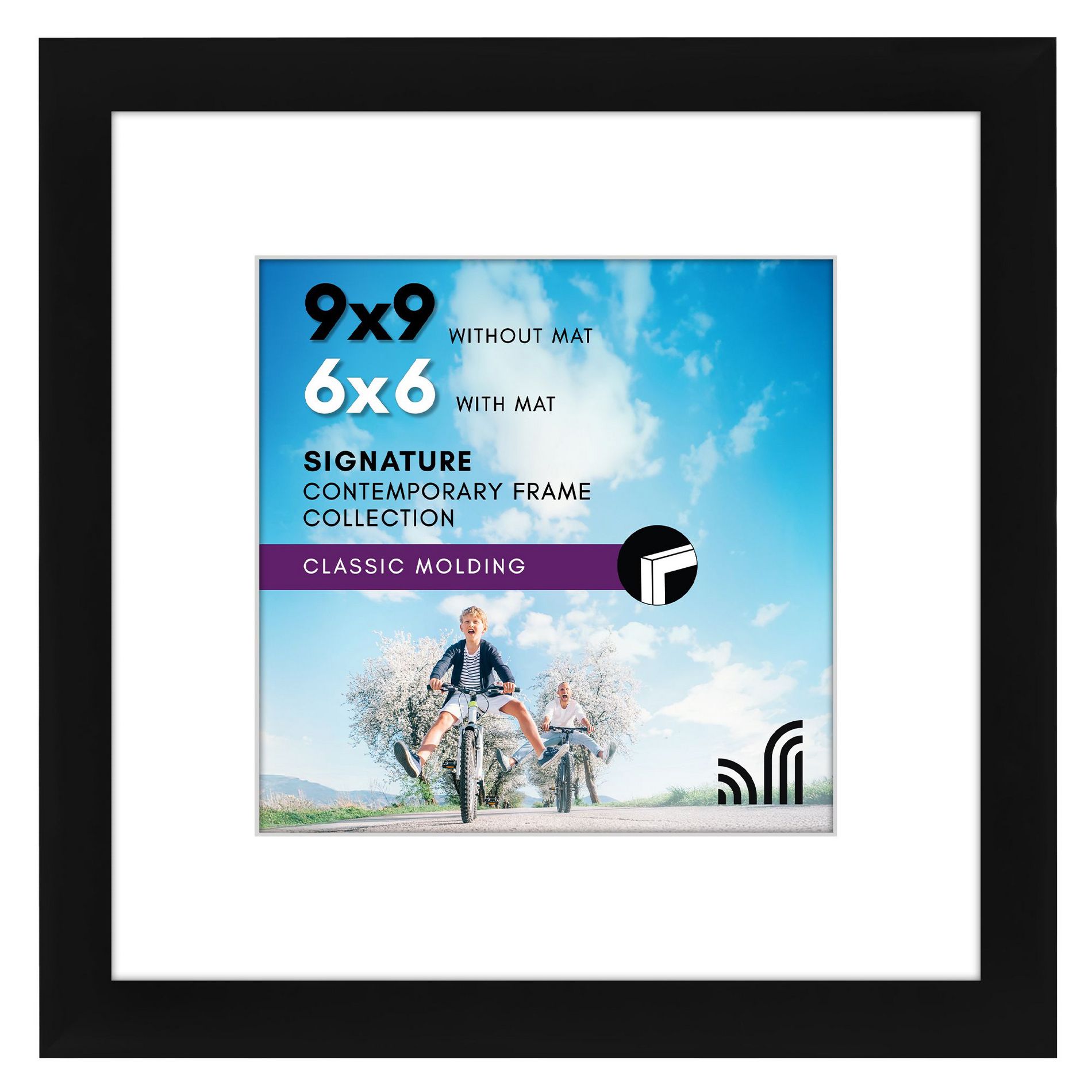 Americanflat 9x9 Picture Frame - Use as 6x6 Frame with Mat or Display 9x9 Photo Without Mat -- Square Frames for Tabletop and Wall Display - Black