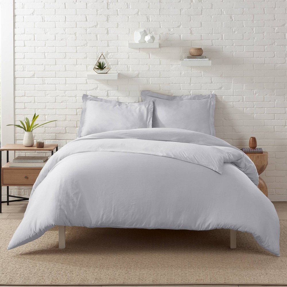 Photos - Bed Linen Serta 3pc Full/Queen Rayon From Bamboo Duvet & Sham Set Light Gray  