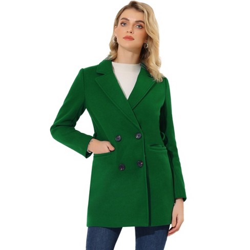 INSPIRE CHIC Women s Notch Lapel Double Breasted Belted Mid Long Outwear Winter Coat Dark Green Large