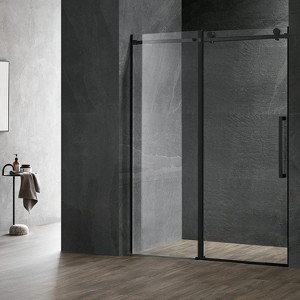 Serene Valley 48 x 74 Inch Square Rail Frameless Sliding Stainless Steel Shower Door with Superclear 3/8 Inch Tempered Glass, Matte Black - 1 of 4