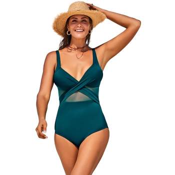 Swimsuits for All Women's Plus Size Twist One Shoulder Adjustable Strap One  Piece Swimsuit - 10, Green