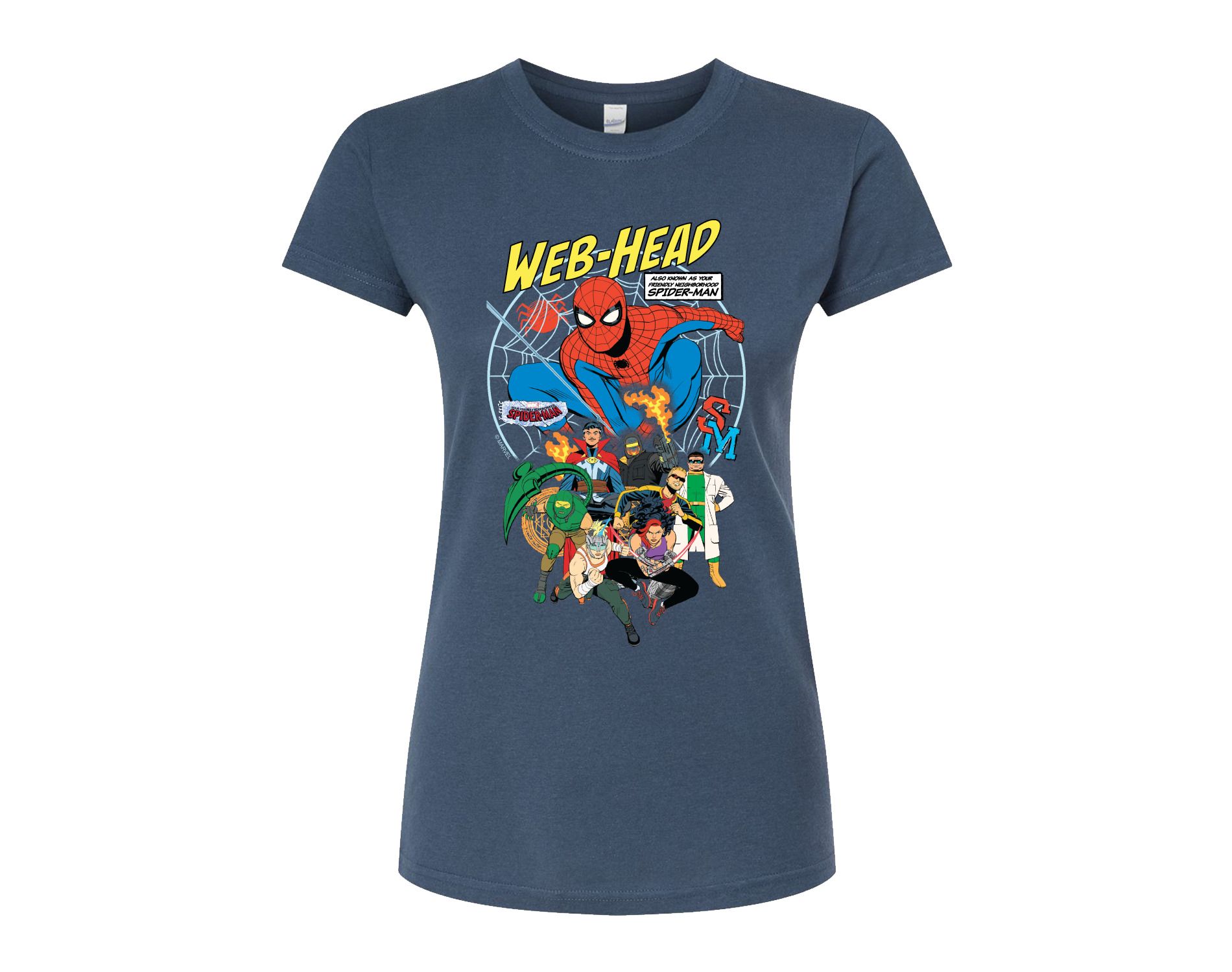 Women's Marvel Friendly Neighborhood Spider-Man Web Head Fitted Graphic T-Shirt - Indigo - Medium