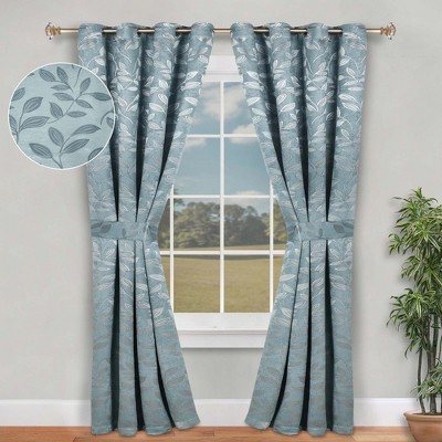 Modern Bohemian Leaves Room Darkening Semi-Blackout Curtains, Set of 2 by Blue Nile Mills
