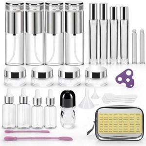 34 pcs TSA-approved glass travel bottles for toiletries & skincare. Leak-proof, BPA-free, includes a handy travel bag - 1 of 4