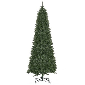 HOMCOM 8 FEET Pine Artificial Christmas Tree, Slim Pencil Xmas Tree with 952 Realistic Branches, Steel Base, Auto Open, Green - 1 of 4