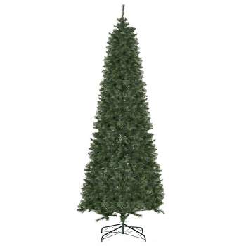 HOMCOM 8 FEET Pine Artificial Christmas Tree, Slim Pencil Xmas Tree with 952 Realistic Branches, Steel Base, Auto Open, Green