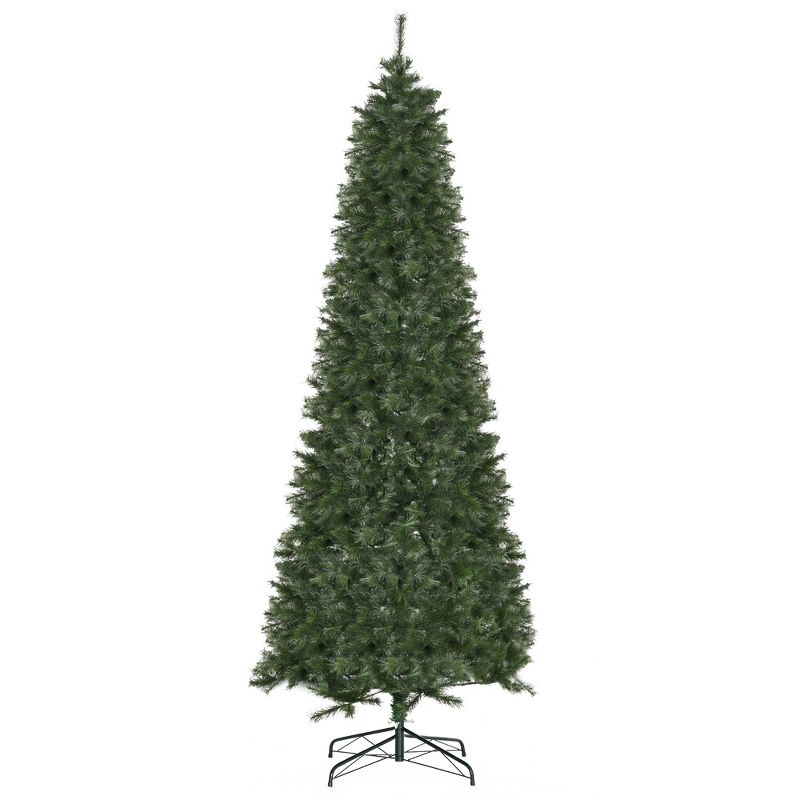 HOMCOM 8 FEET Pine Artificial Christmas Tree, Slim Pencil Xmas Tree with 952 Realistic Branches, Steel Base, Auto Open, Green, 1 of 7