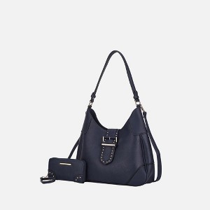 MKF Collection Juliette Vegan Leather Women’s Shoulder Bag with Matching Wallet by Mia K - Navy - 1 of 4