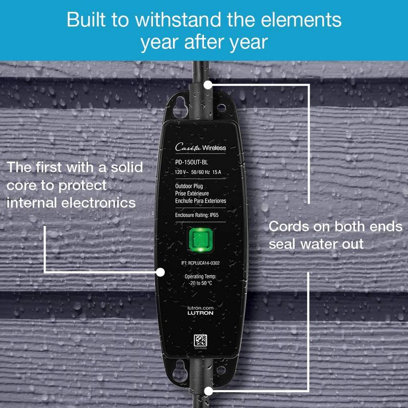 Lutron Caseta Weatherproof+ Outdoor Smart Plug and Pico Smart Remote | for Landscape and String Lighting | P-PKG1OUT-BL | Black, 4 of 9