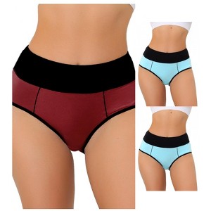 Allegra K Women's High-Waisted Tummy Control Color-Block Available in Plus Size Briefs 3 Packs - 1 of 4