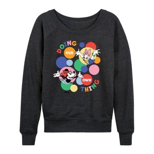 Women's - Disney - Doing Our Own Thing Lightweight French Terry Wide Neck Long Sleeve Shirt - 1 of 4