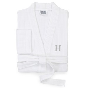 Linum Home Textiles 100% Turkish Cotton Unisex Smyrna Personalized Hotel/Spa Luxury White Bathrobe in Gray Bookman Font - 1 of 2