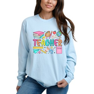 Simply Sage Market Teacher Bright Collage Garment Dyed Long Sleeve - 1 of 4