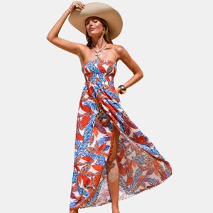 Harbor Hues Tropical Maxi Dress - Orange,S