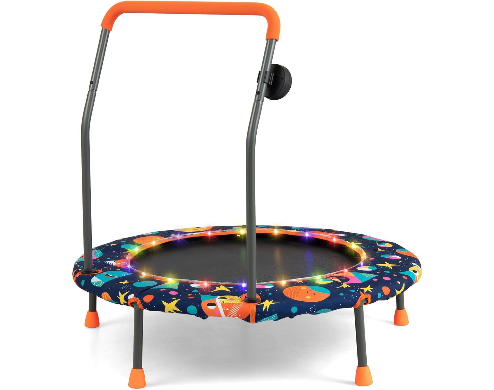 Costway 36'' Mini Toddler Trampoline W/LED Bluetooth Speaker Detachable Handle Kids Gifts
