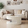 Vynxaria Series 31.5 in. White Round MDF End Table with Vertical Stripe Design - 3 of 4