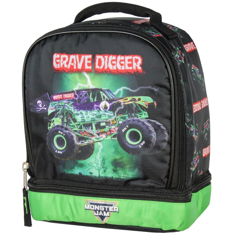 Monster Jam Grave Digger Monster Truck Insulated Dual Compartment Lunch Bag Black, 1 of 9