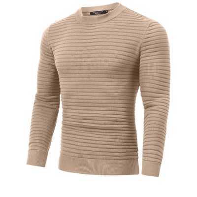 Crew Neck Sweater for Mens Knitted Pullover Sweaters with Solid Stripe